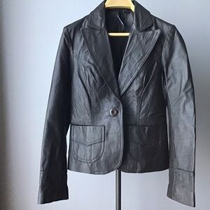 Brown genuine leather blazer jacket size Medium